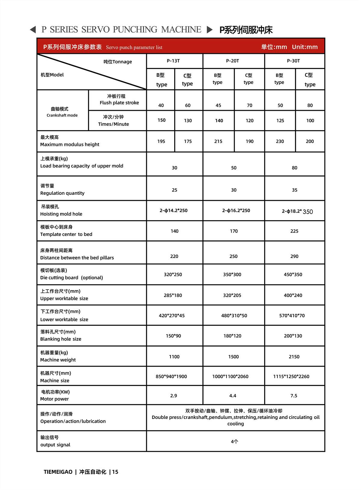 P伺服冲床参数